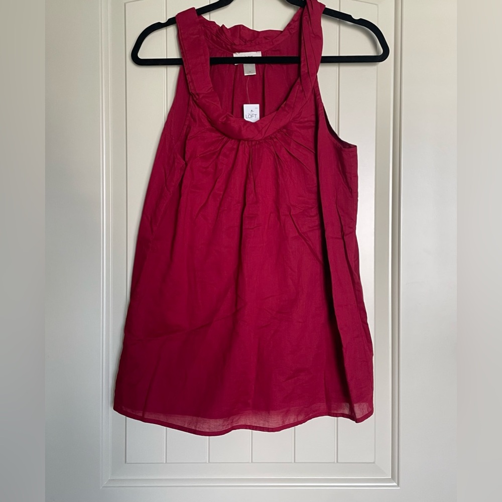 Ann Taylor LOFT Red Ruched Sleeveless Tank Top